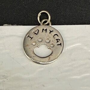 Vintage LA Charm Silver I Love My Cat Paw Print Round 0.5in